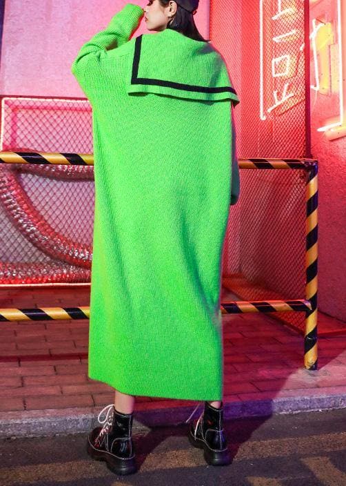 Cute green Sweater dresses plus size Sailor Collar Art winter sweater dresses AT-NSD191203