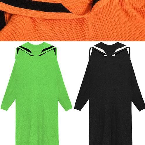 Cute green Sweater dresses plus size Sailor Collar Art winter sweater dresses AT-NSD191203