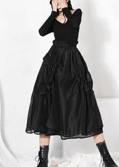 DIY Black Cinched Patchwork A Line Skirt Summer CDM-SKTS210408