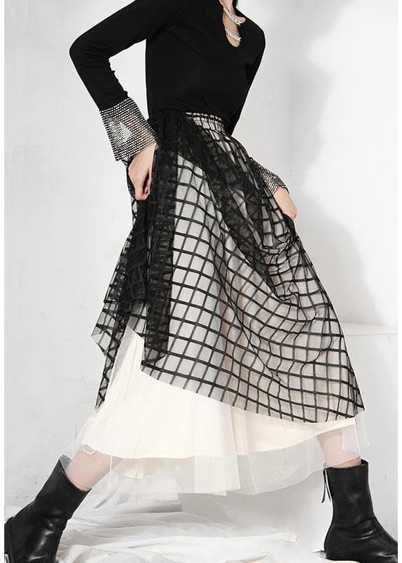 DIY Black Plaid Patchwork Pleated Summer Skirt CDM-SKTS210408