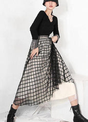 DIY Black Plaid Patchwork Pleated Summer Skirt CDM-SKTS210408