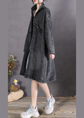 DIY Charcoal grey Peter Pan Collar Button denim Coats Spring FG-TCT211228