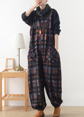 DIY Coffee Colour Plaid Button Woolen Jumpsuit Pants Fall dylinoshop