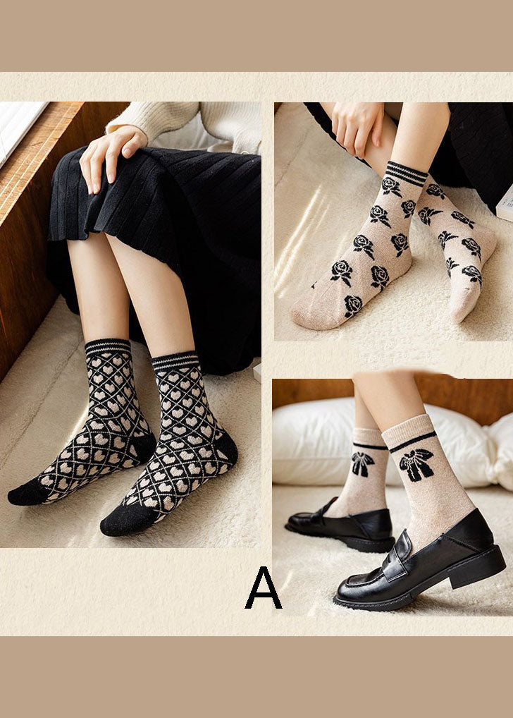 DIY Lovely bow Print thick Cashmere Crew Socks dylinoshop