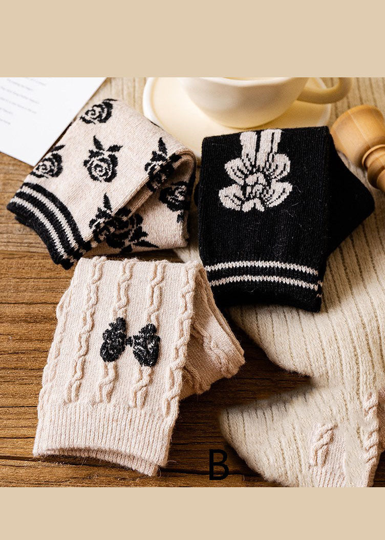 DIY Lovely bow Print thick Cashmere Crew Socks dylinoshop