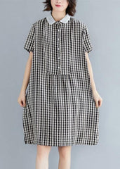 DIY Peter pan Collar Cotton summer clothes For Women black plaid Dress SDM200325