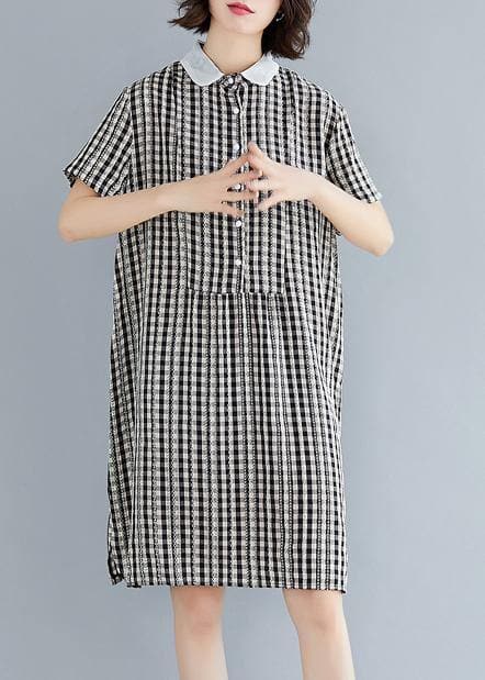 DIY Peter pan Collar Cotton summer clothes For Women black plaid Dress SDM200325