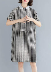 DIY Peter pan Collar Cotton summer clothes For Women black plaid Dress SDM200325