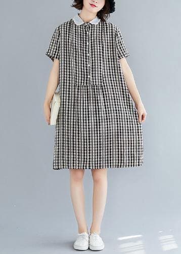 DIY Peter pan Collar Cotton summer clothes For Women black plaid Dress SDM200325