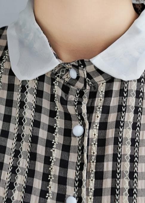 DIY Peter pan Collar Cotton summer clothes For Women black plaid Dress SDM200325