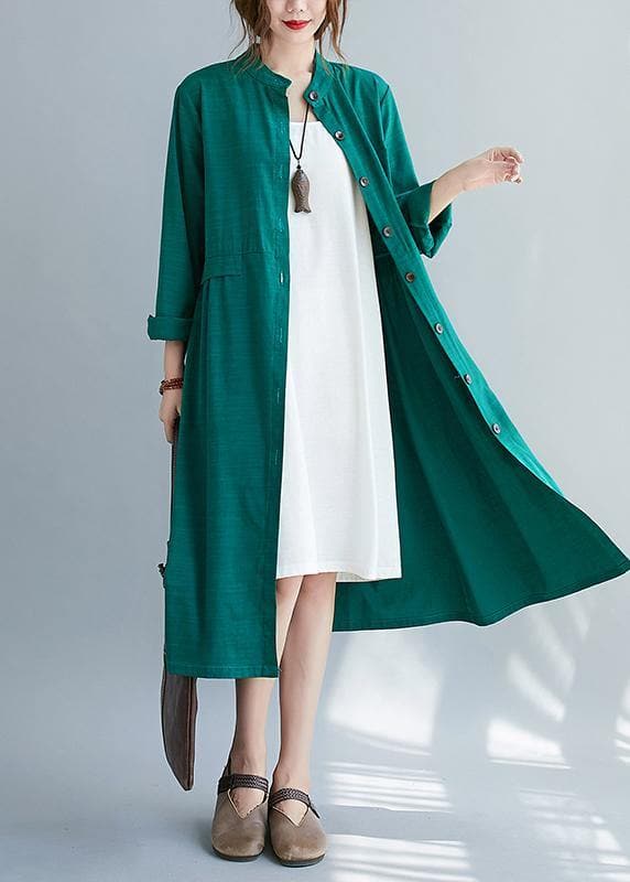 DIY Stand Collar Button Down Spring Quilting Clothes Shirts Green Plus Size Dresses TCT210124