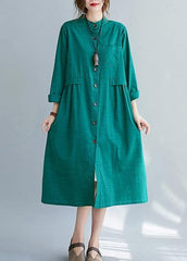 DIY Stand Collar Button Down Spring Quilting Clothes Shirts Green Plus Size Dresses TCT210124