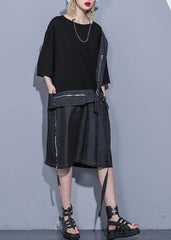 DIY black Cotton dresses o neck zippered oversized summer stylish Dress AT-SDM190411