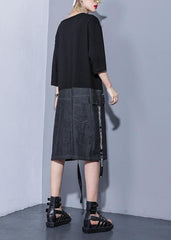 DIY black Cotton dresses o neck zippered oversized summer stylish Dress AT-SDM190411