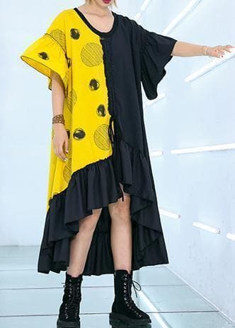 DIY black asymmetric cotton quilting dresses patchwork Traveling summer Dresses AT-SDL190411