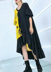 DIY black asymmetric cotton quilting dresses patchwork Traveling summer Dresses AT-SDL190411