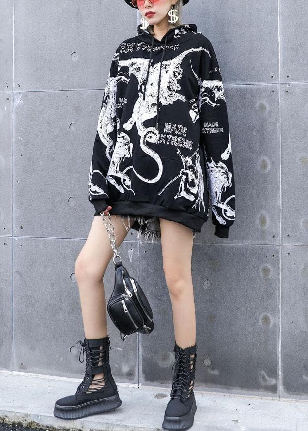 DIY black prints cotton clothes hooded loose fall T shirts AT-CTS190903