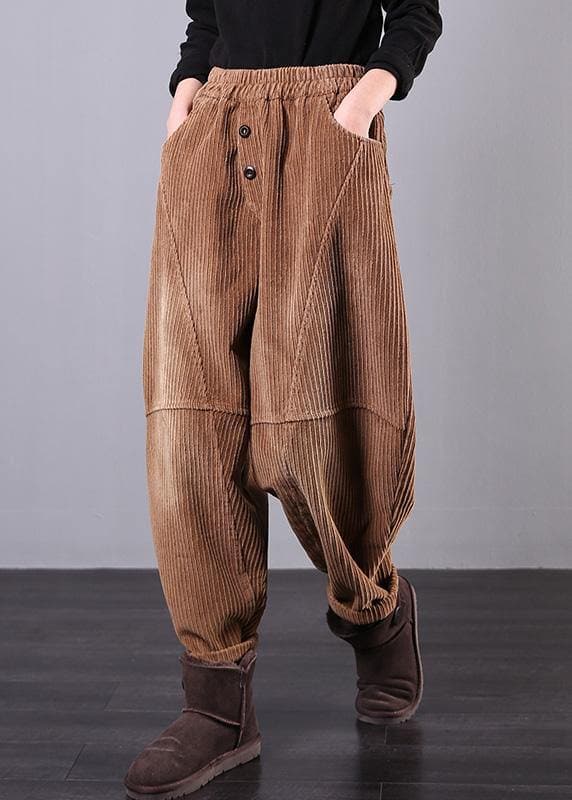 DIY fall women pants women's chocolate Photography Corduroy pockets trousers LPTS191205