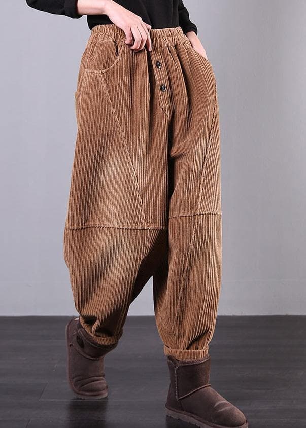 DIY fall women pants women's chocolate Photography Corduroy pockets trousers LPTS191205