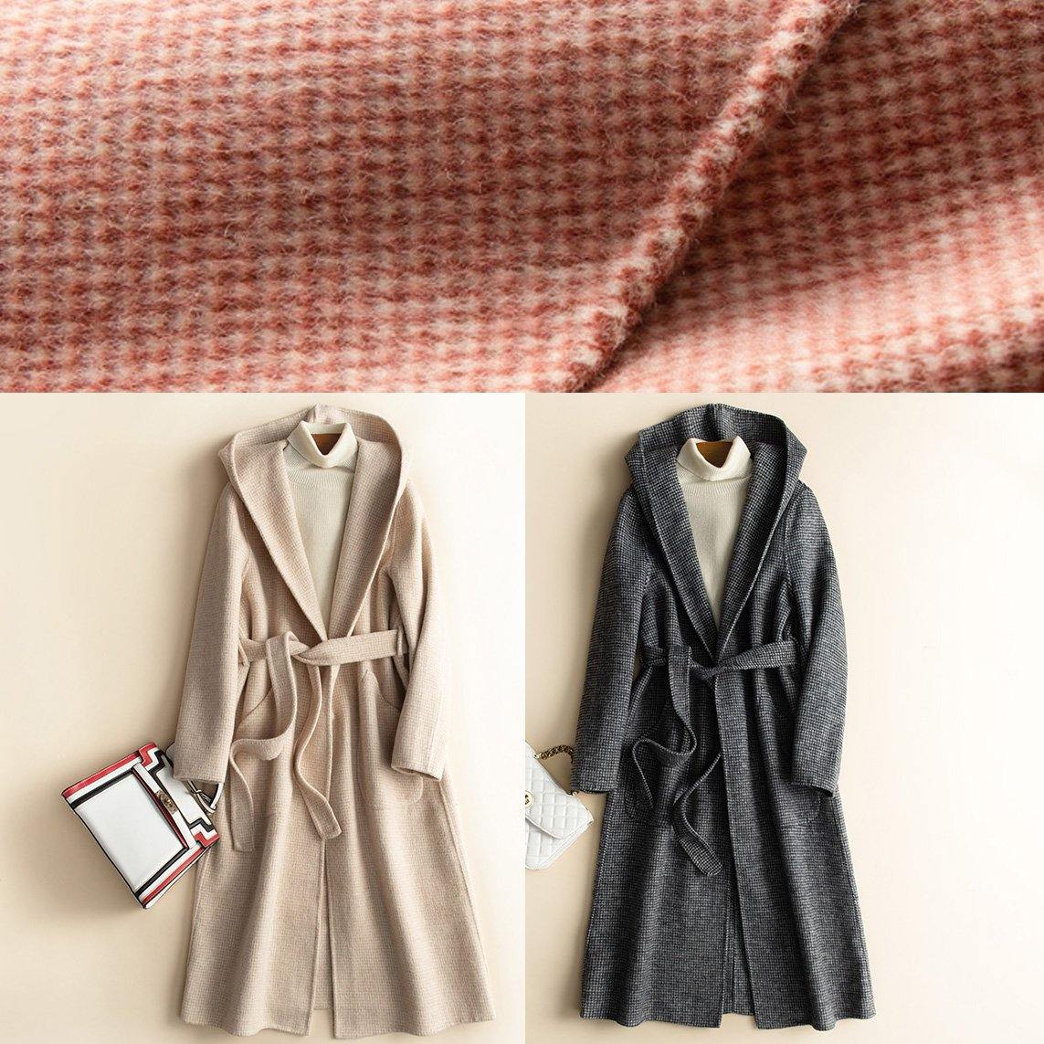 DIY hooded tie waist Plus Size casual Woolen Coats women red plaid tunic outwear TCT200915