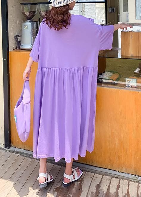 DIY o neck Ruffles clothes Outfits purple Cartoon print long Dress AT-SDL200707