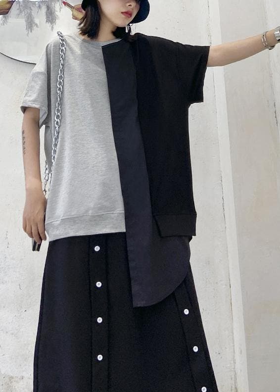 DIY o neck patchwork cotton summer women Inspiration gray blouse AT-STP200508