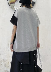 DIY o neck patchwork cotton summer women Inspiration gray blouse AT-STP200508