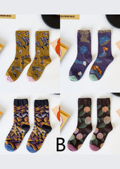 DIY retro Print Illustration Cotton Crew Socks dylinoshop