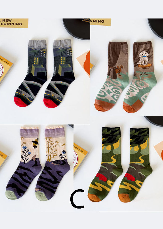 DIY retro Print Illustration Cotton Crew Socks dylinoshop