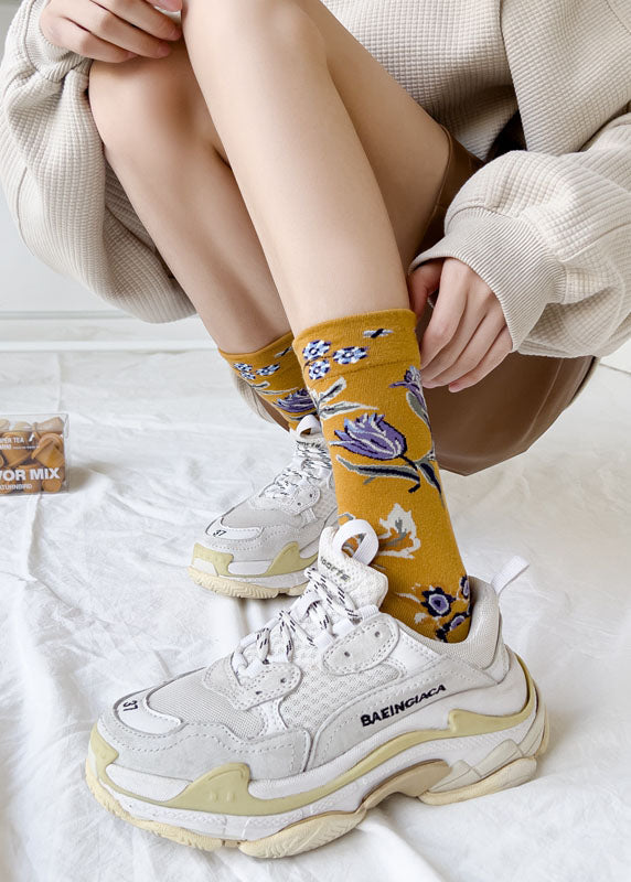 DIY retro Print Illustration Cotton Crew Socks dylinoshop