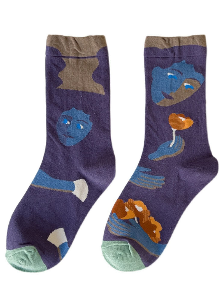 DIY retro Print Illustration Cotton Crew Socks dylinoshop