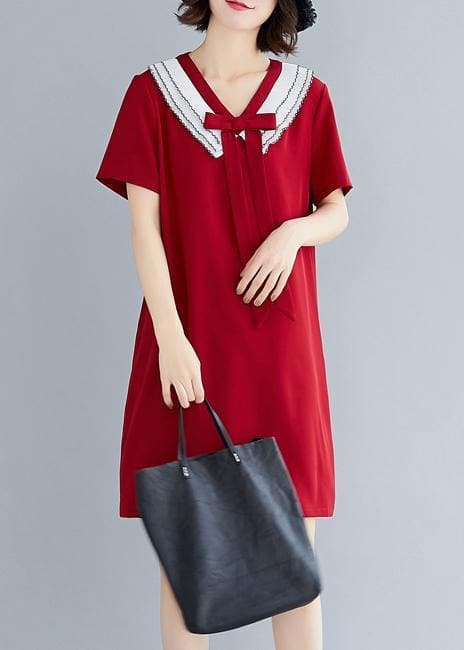 DIY v neck Cotton summer Fashion Ideas red Dress SDM200325