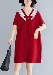 DIY v neck Cotton summer Fashion Ideas red Dress SDM200325