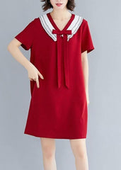 DIY v neck Cotton summer Fashion Ideas red Dress SDM200325