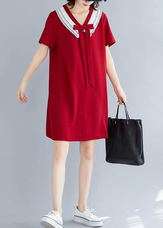 DIY v neck Cotton summer Fashion Ideas red Dress SDM200325