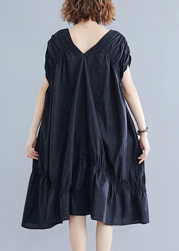 DIY v neck Cinched Cotton clothes Shape black Dresses SDM200425