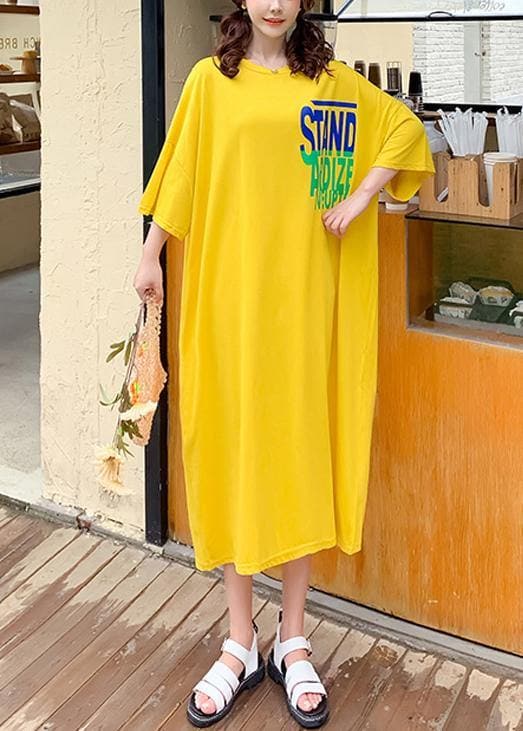 DIY yellow Letter Tunics o neck baggy Maxi Dresses AT-SDL200707