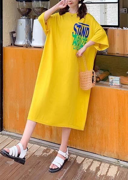 DIY yellow Letter Tunics o neck baggy Maxi Dresses AT-SDL200707