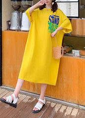 DIY yellow Letter Tunics o neck baggy Maxi Dresses AT-SDL200707