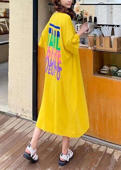 DIY yellow Letter Tunics o neck baggy Maxi Dresses AT-SDL200707