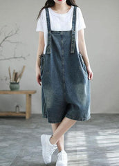 Dark Blue Retro Loose Wide Leg Summer Crop Denim Romper GK-JPTS210721