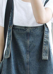 Dark Blue Retro Loose Wide Leg Summer Crop Denim Romper dylinoshop