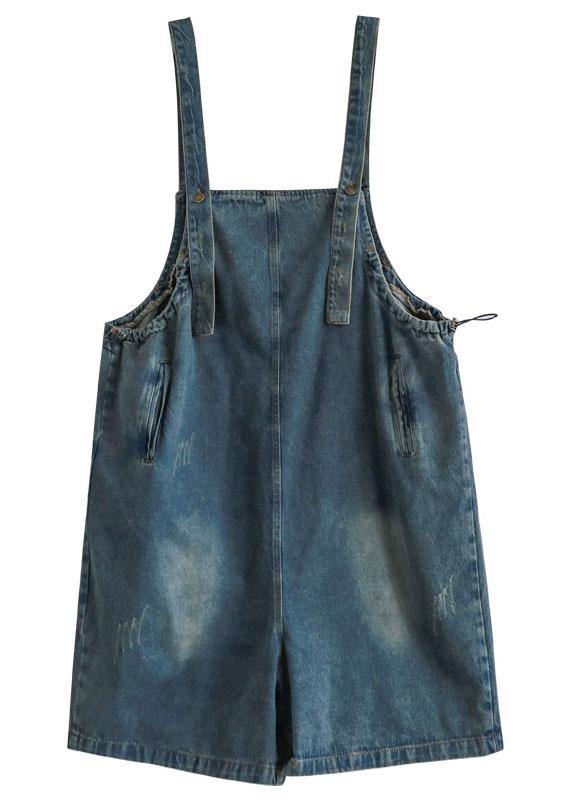 Dark Blue Retro Loose Wide Leg Summer Crop Denim Romper dylinoshop