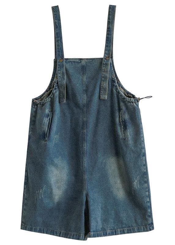 Dark Blue Retro Loose Wide Leg Summer Crop Denim Romper GK-JPTS210721