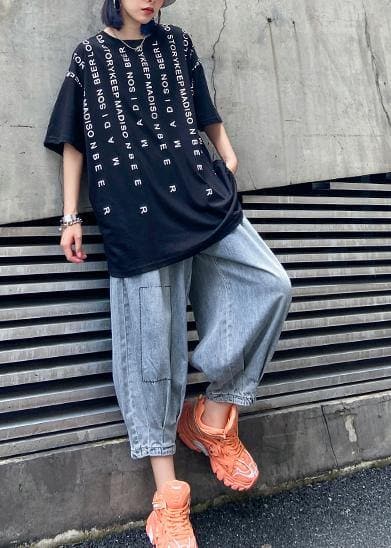 Denim blue pants women thin section high waist nine points lantern harem pants AT-LPTS200623