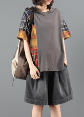 Denim shorts suit women summer loose gray plaid stitching two-piece suit SDM200802