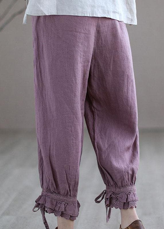 Diy Purple Casual Embroideried Summer Harem Linen Pants GK-LPTS210810