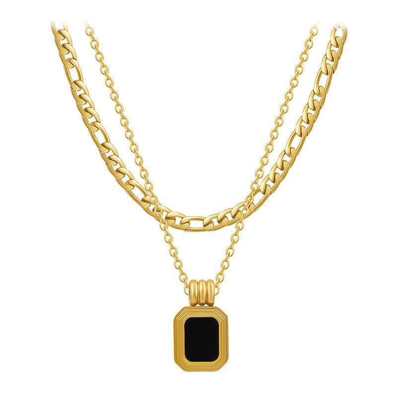 Double Layer Necklaces Charm Jewelry XYS0926 Stainless Steel Black Square Touchy Style