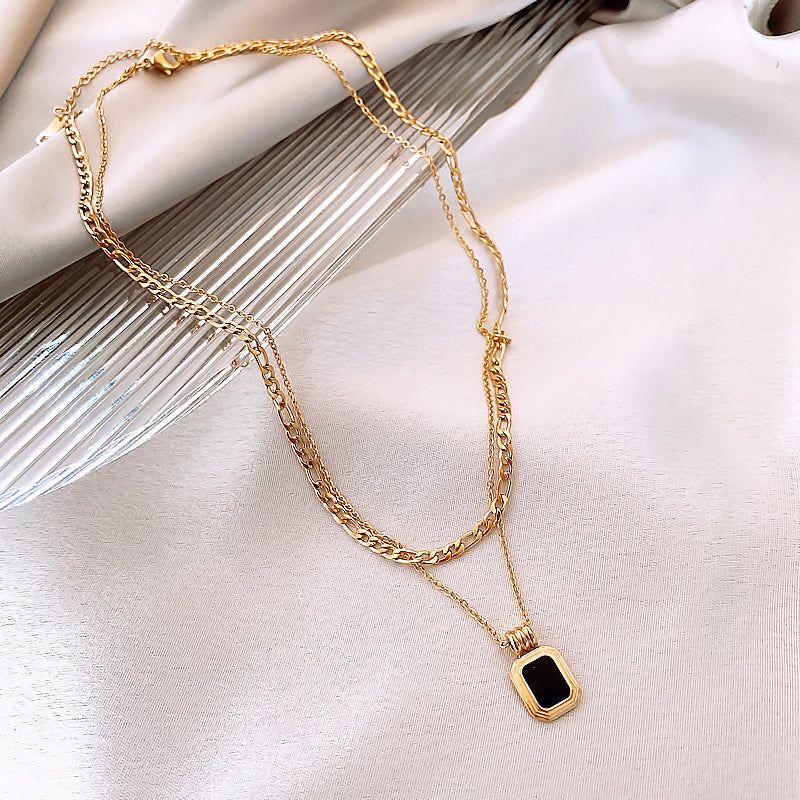 Double Layer Necklaces Charm Jewelry XYS0926 Stainless Steel Black Square Touchy Style