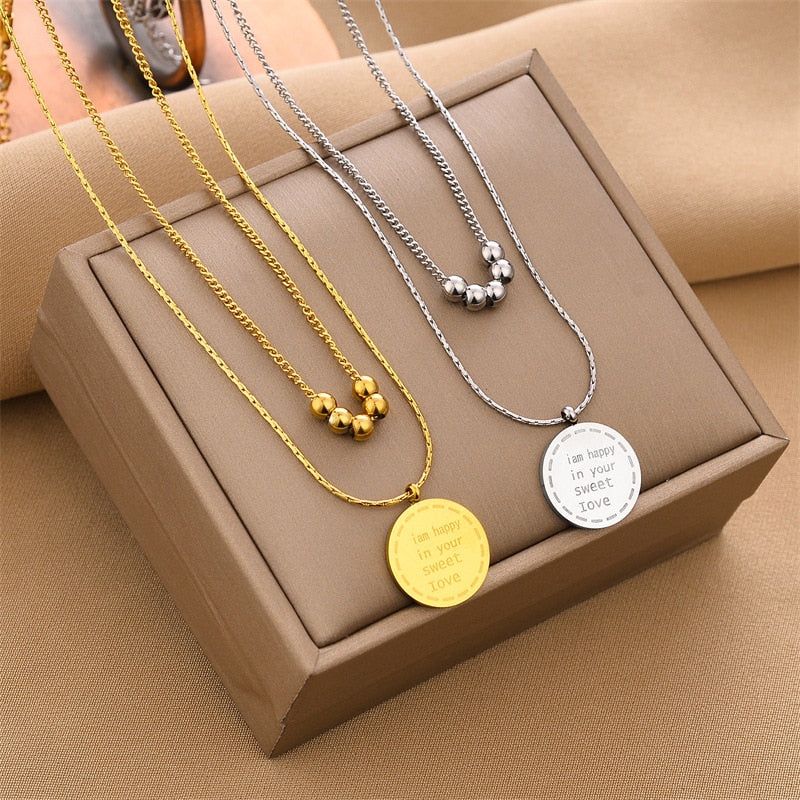 Double Layered Classic Letter Stainless Steel Necklace Charm Jewelry NCJSO16 G Touchy Style